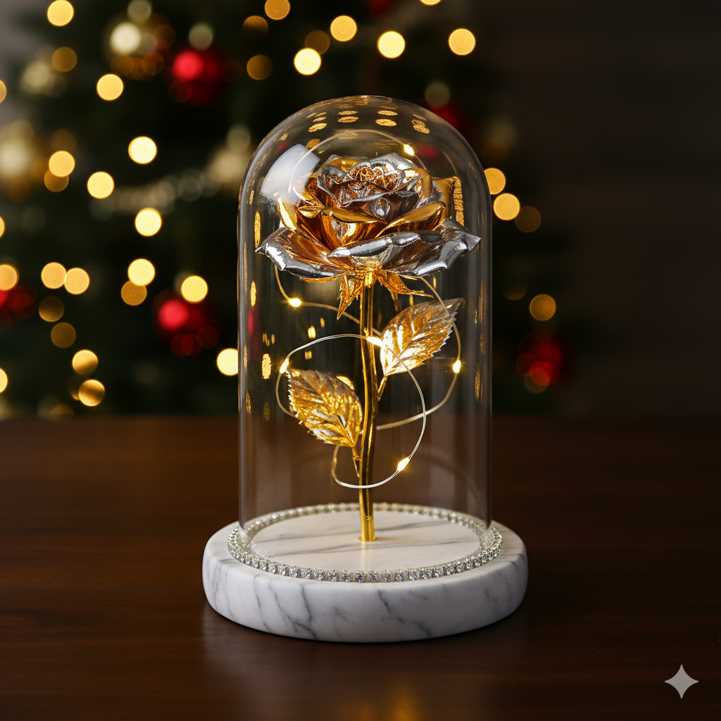 Rosa Encantada dourada base mármore