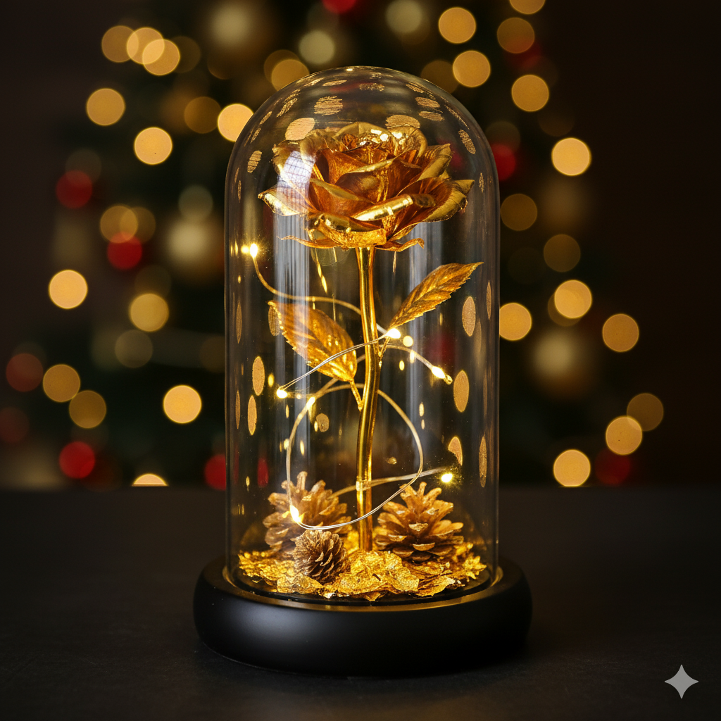 Rosa Encantada dourada com pinhas